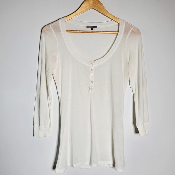 James Perse Standard white Lightweight long sleeve Henley shirt Size 3 US Med - Picture 1 of 10